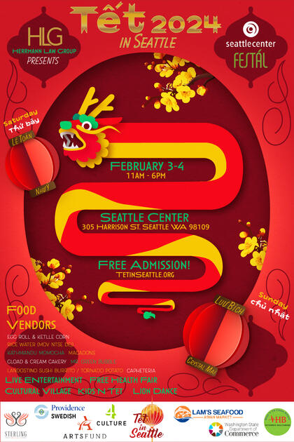 A conceptual poster for Tết 2024 in Seattle, a yearly event celebrating the Vietnamese Lunar New Year.